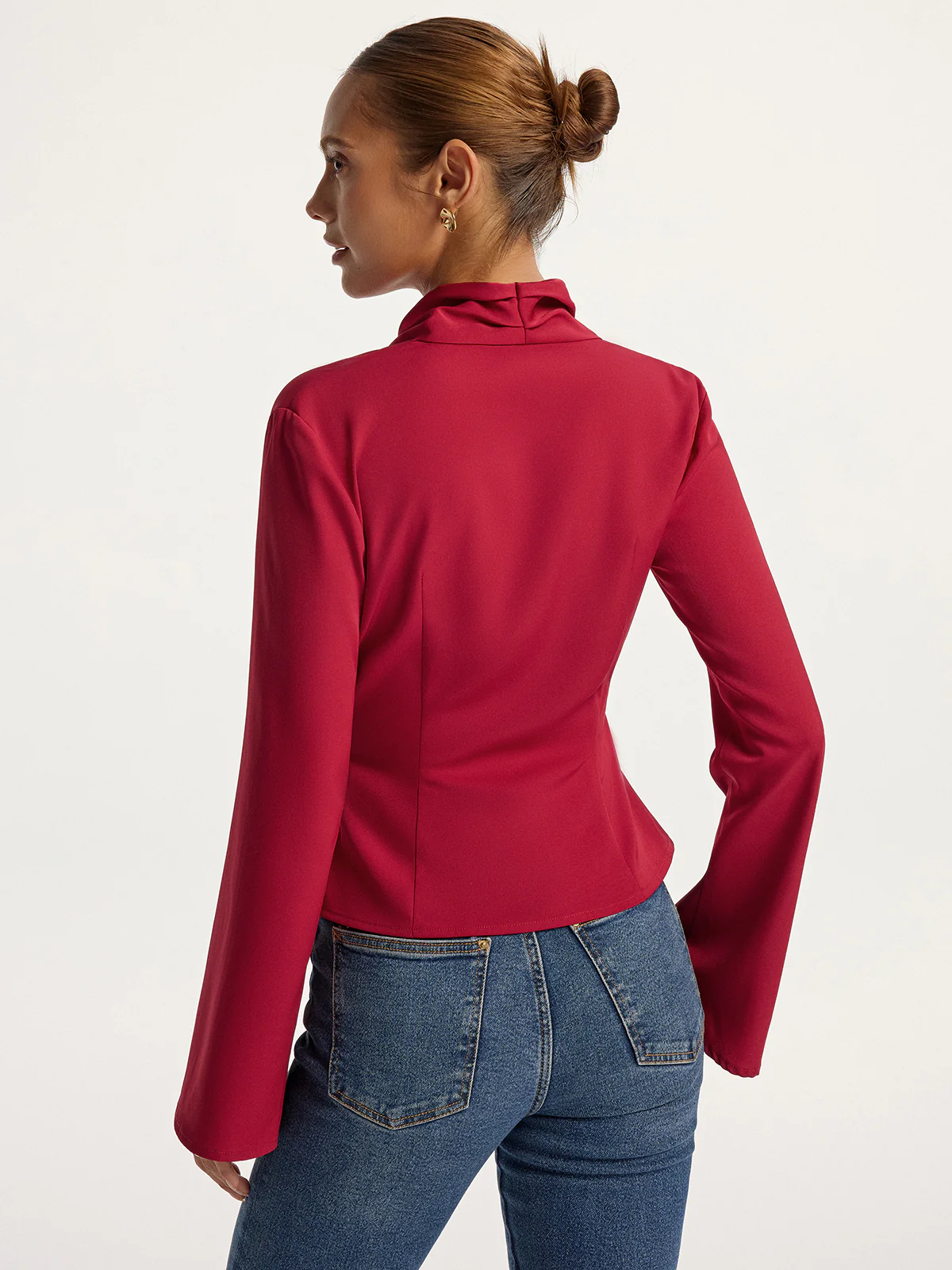 Asymmetric Metal Detail V-Neck Blouse - Wholesalesil