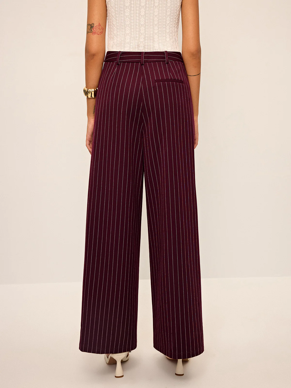 Pinstripe Wide-Leg Straight Pants - Wholesalesil