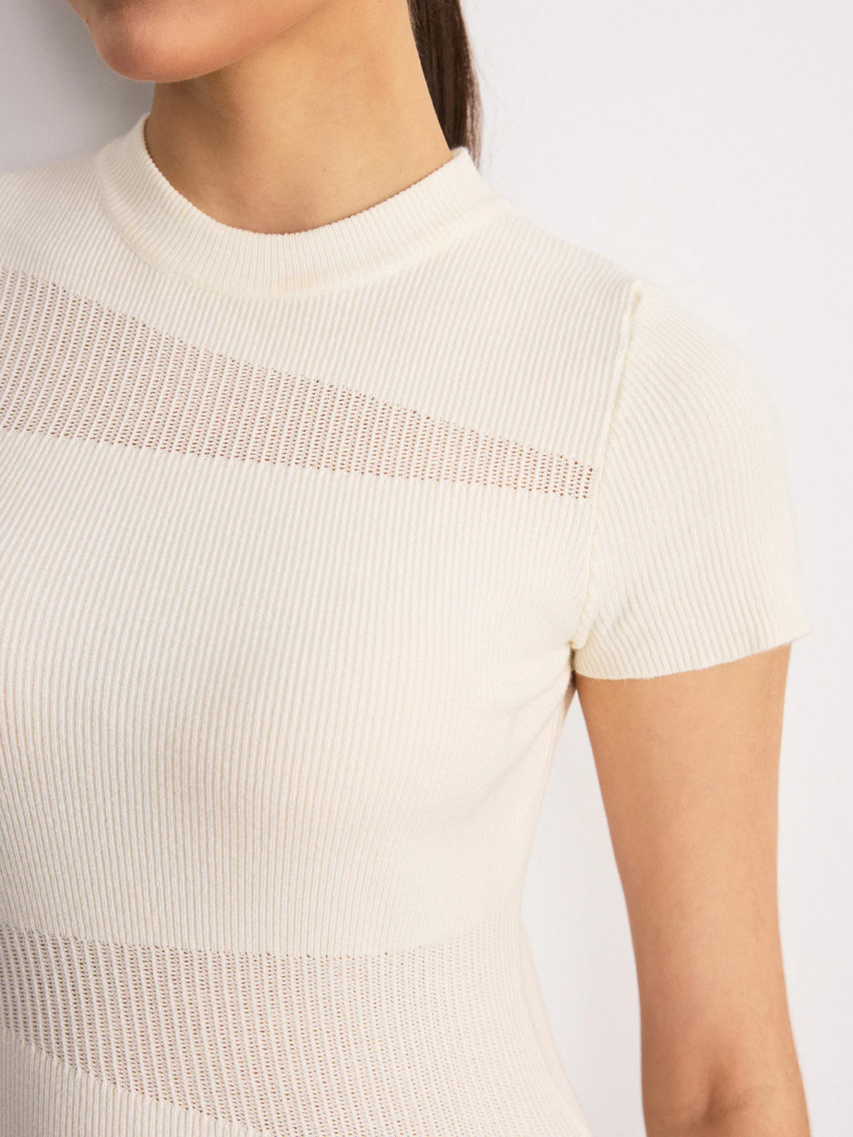 Sheer Panel Mock Neck Short Sleeve T-Shirt - Wholesalesil