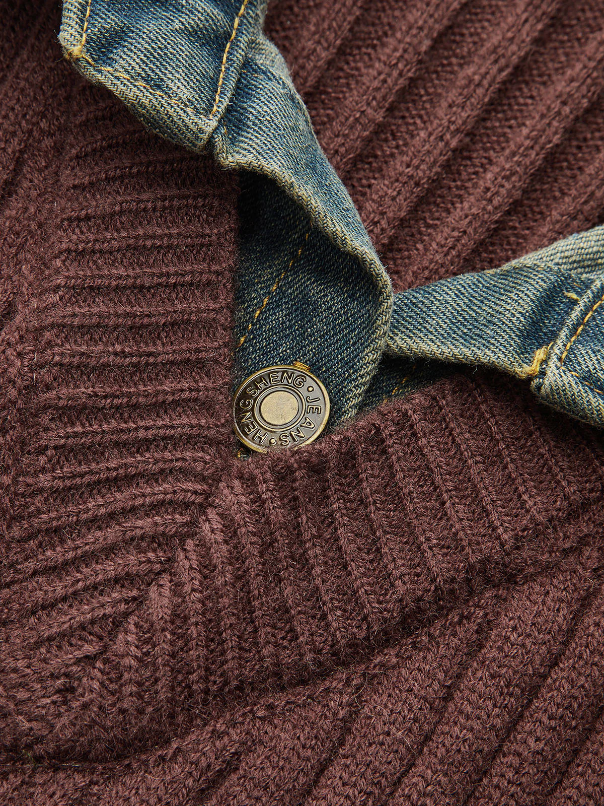 Denim Collar Ribbed Sweater - Wholesalesil