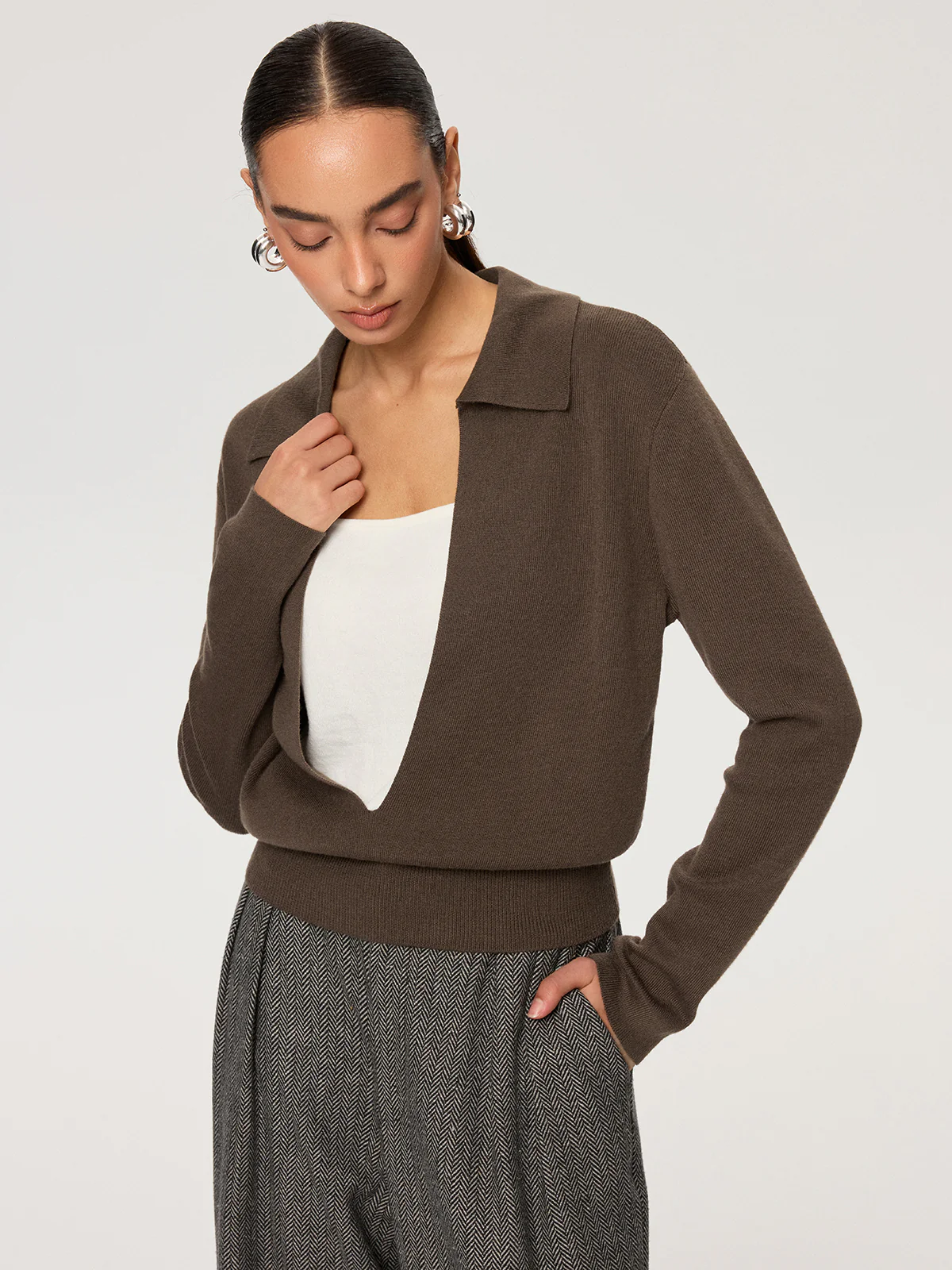 2 in 1 Color-Block Wool Blend Polo Collar Sweater - Wholesalesil