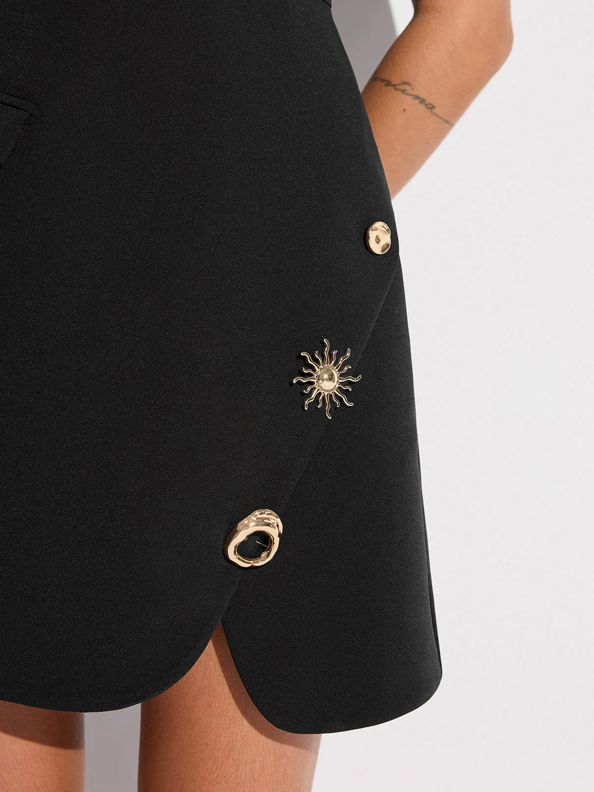 Sleeveless Fitted Asymmetric Metal Detail Mini Dress - Wholesalesil