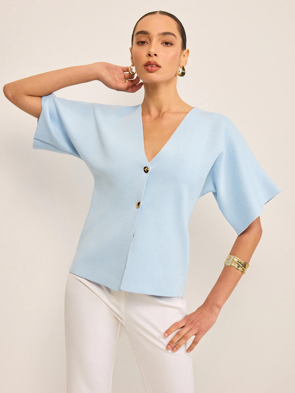 V-Neck Button Knit Cardigan - Wholesalesil