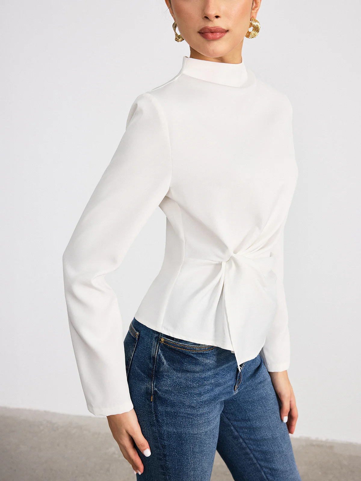 Long-Sleeve Twist Mock Neck Top - Wholesalesil