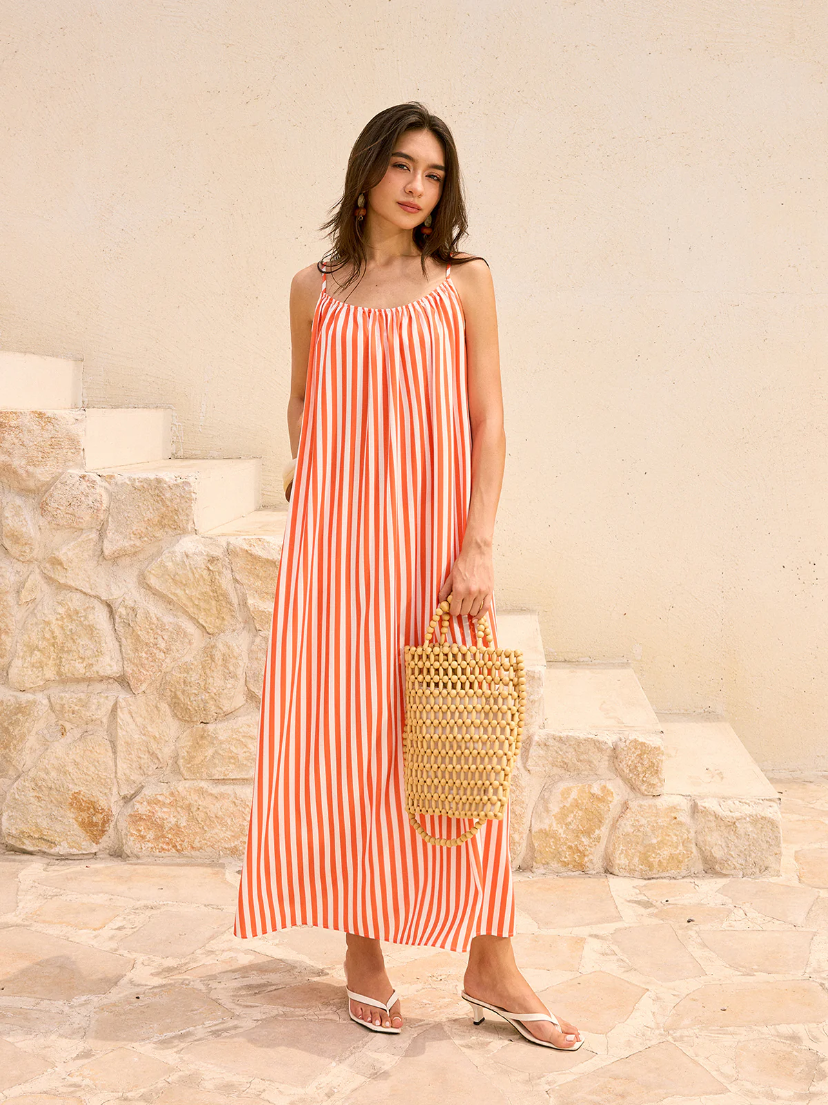 Striped Backless Maxi Dress - Wholesalesil