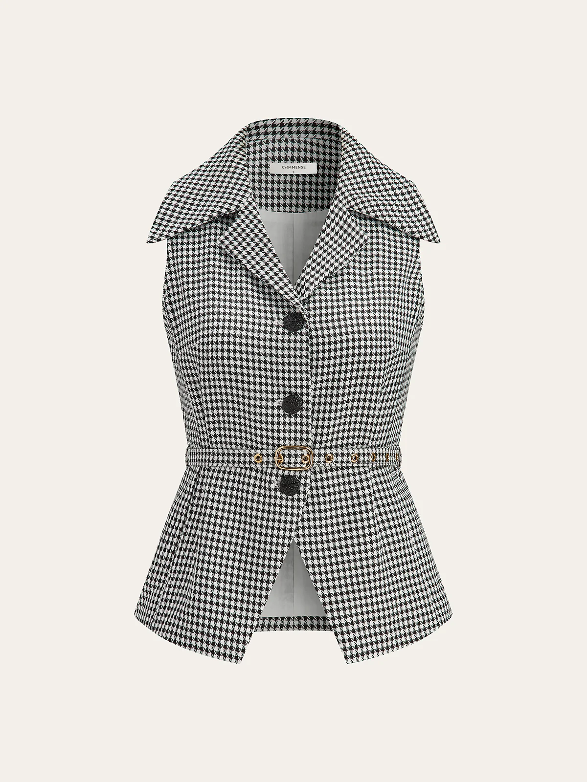 Houndstooth Belted Collar Vest - Wholesalesil