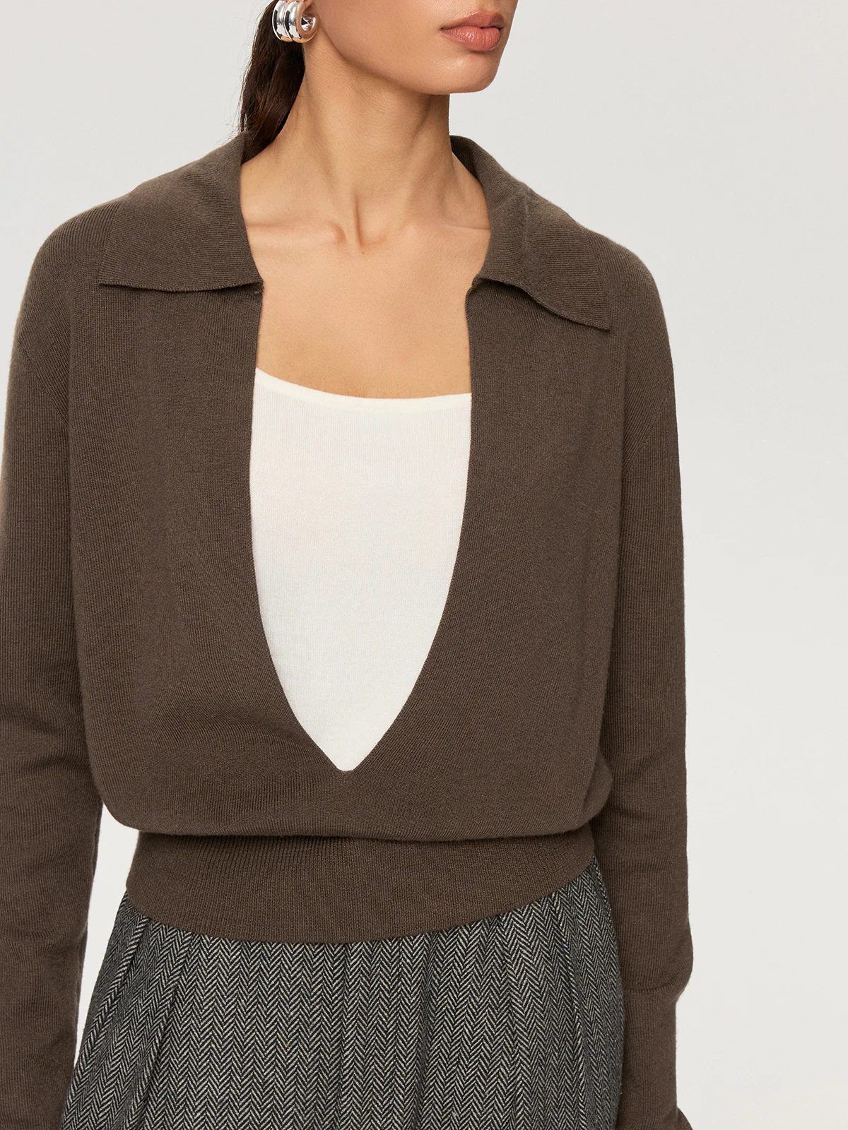 2 in 1 Color-Block Wool Blend Polo Collar Sweater - Wholesalesil