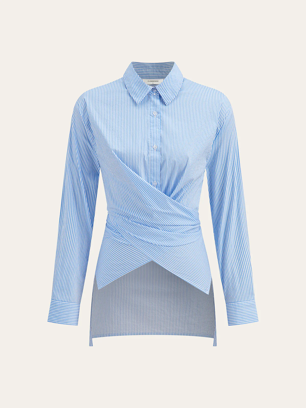 Striped Wrap Asymmetric Hem Shirt - Wholesalesil