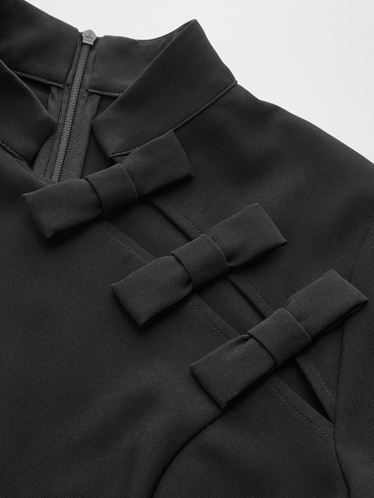 Bow Cut-Out Stand Collar Short Sleeve Dress - Wholesalesil