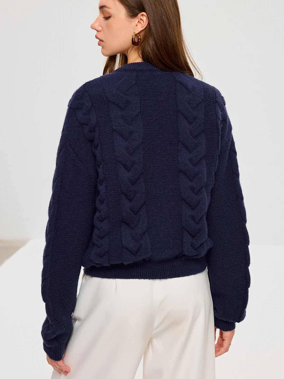 Cable Knit Rhinestone Button Cardigan - Wholesalesil