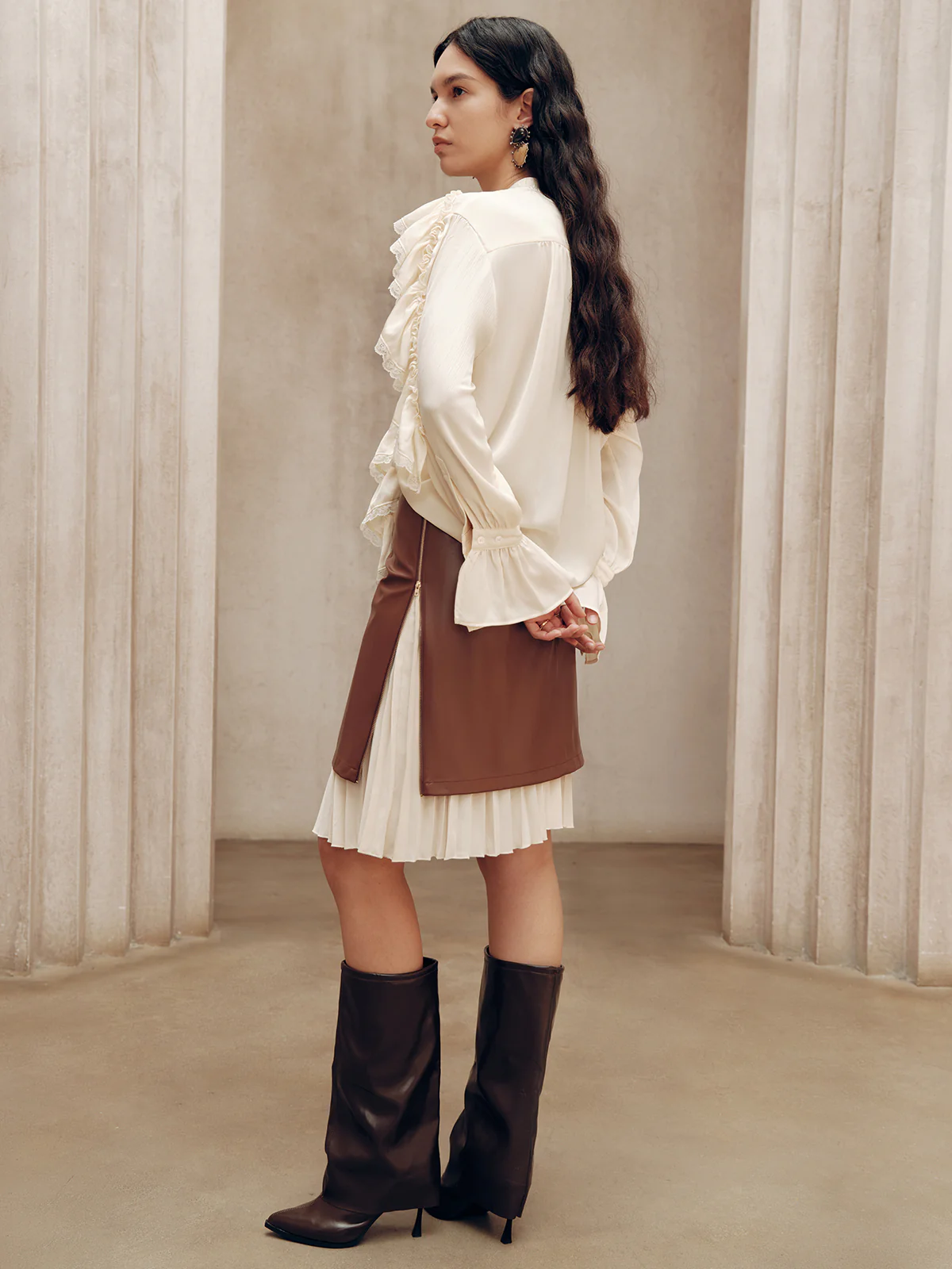 2 in 1 Pleated Zip PU Mini Skirt - Wholesalesil