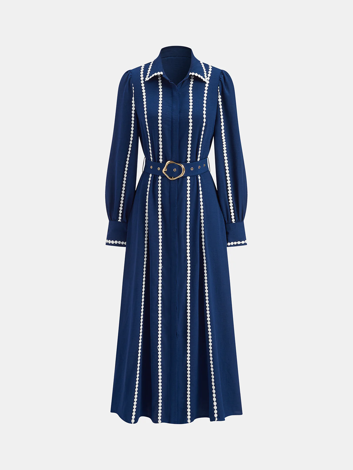 Contrast Lace-Trimmed Belted Shirt Dress - Wholesalesil