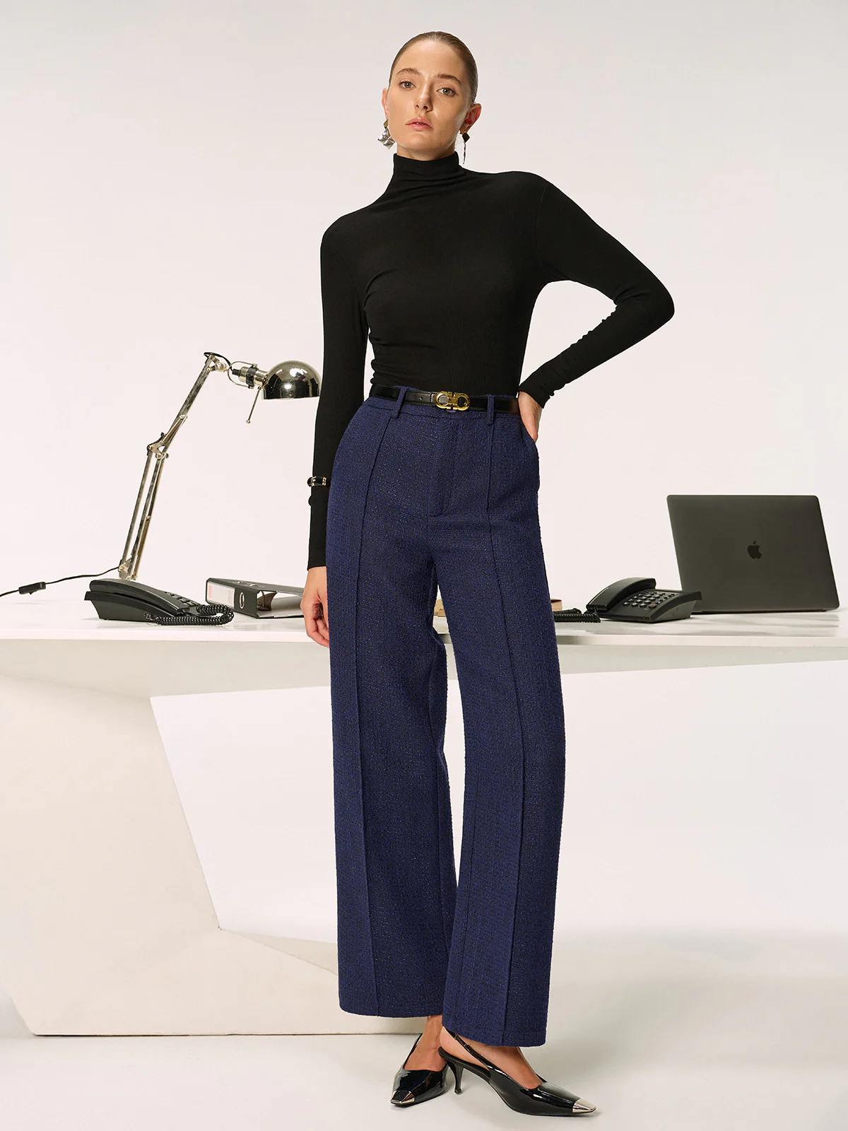 Mid-Waist Tweed Straight-Leg Pants - Wholesalesil
