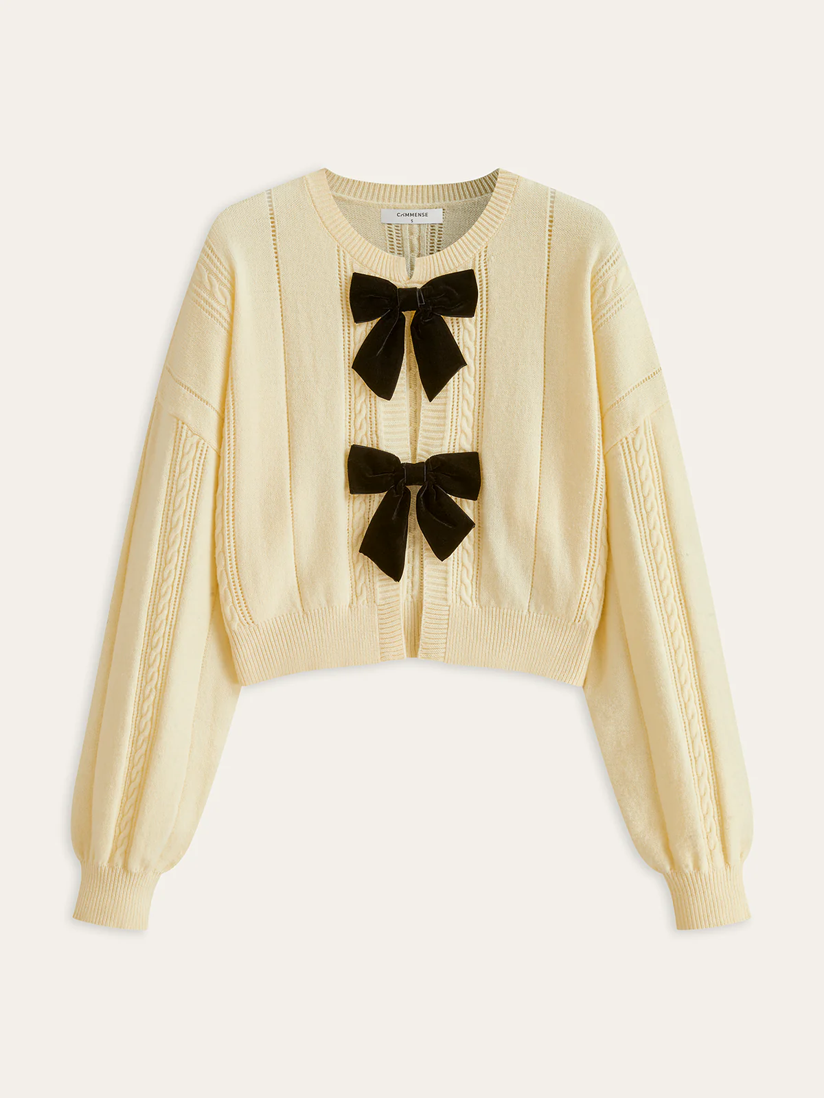 Velvet Bow Cable Knit Cardigan - Wholesalesil