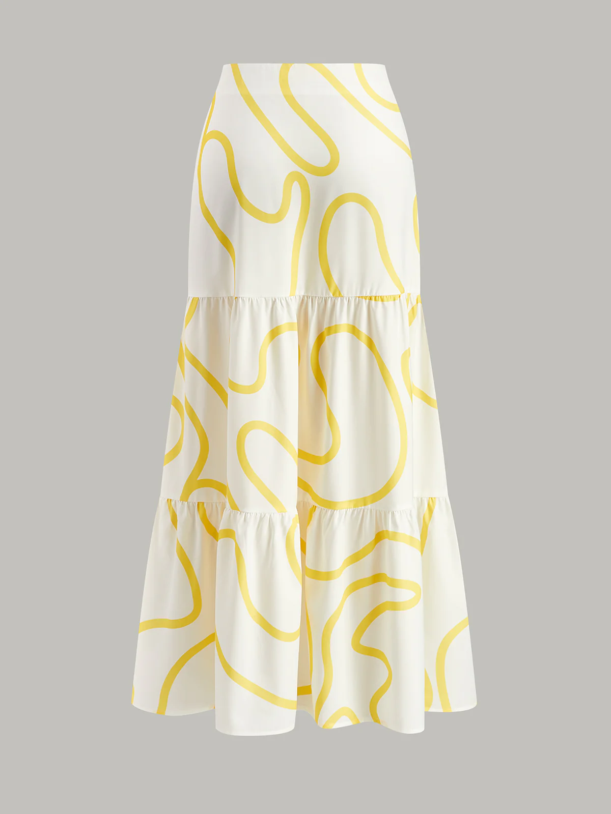 One-Shoulder Abstract Print Crop Top and Tiered Maxi Skirt Set - Wholesalesil