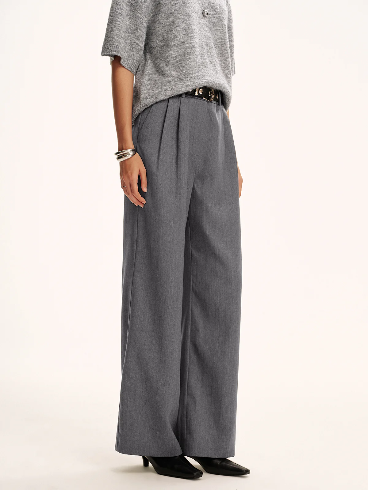 Cotton-Blend Pleated Pants without Belt - Wholesalesil