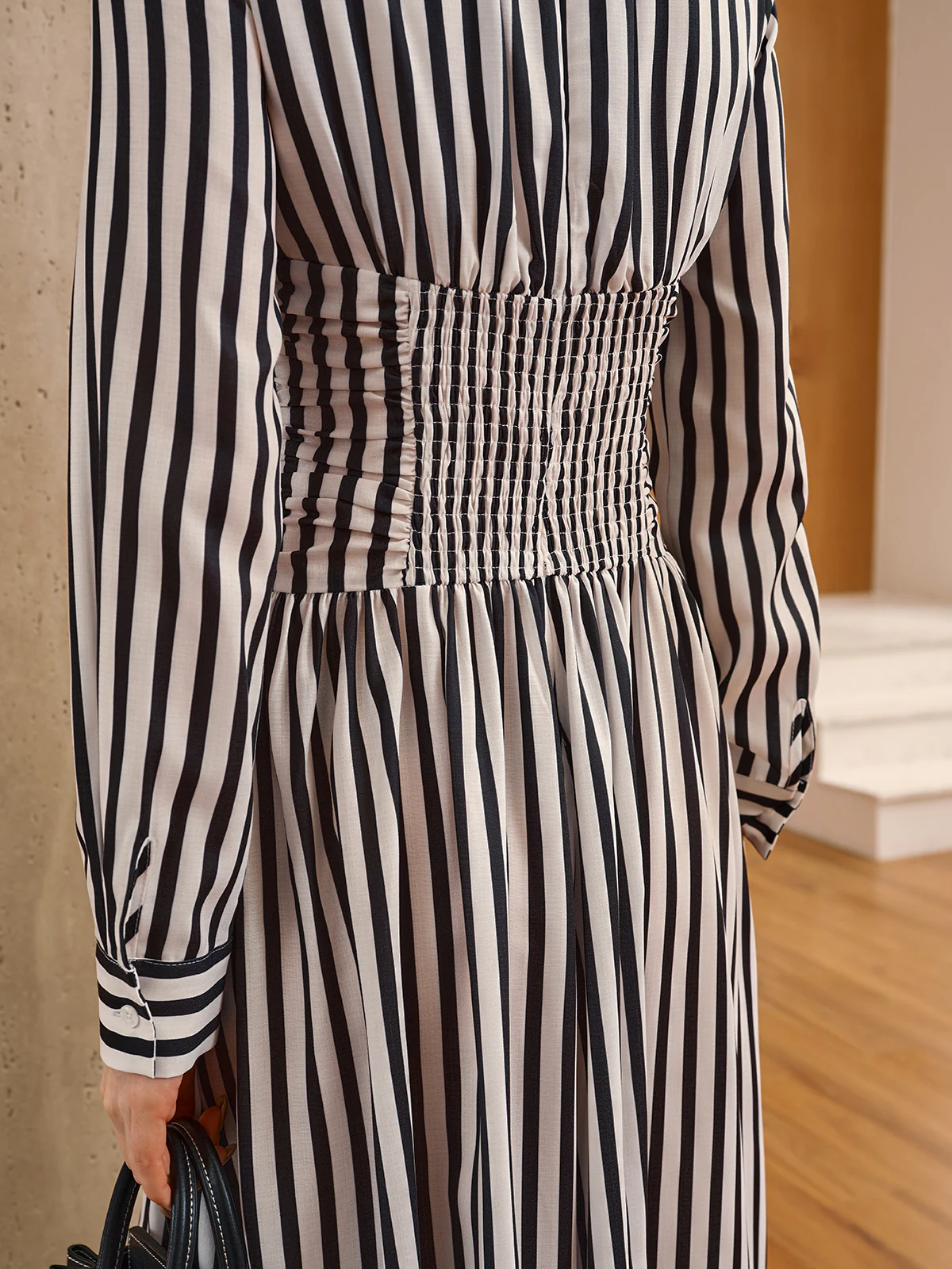 Striped Ruched Long Sleeve Maxi Dress - Wholesalesil