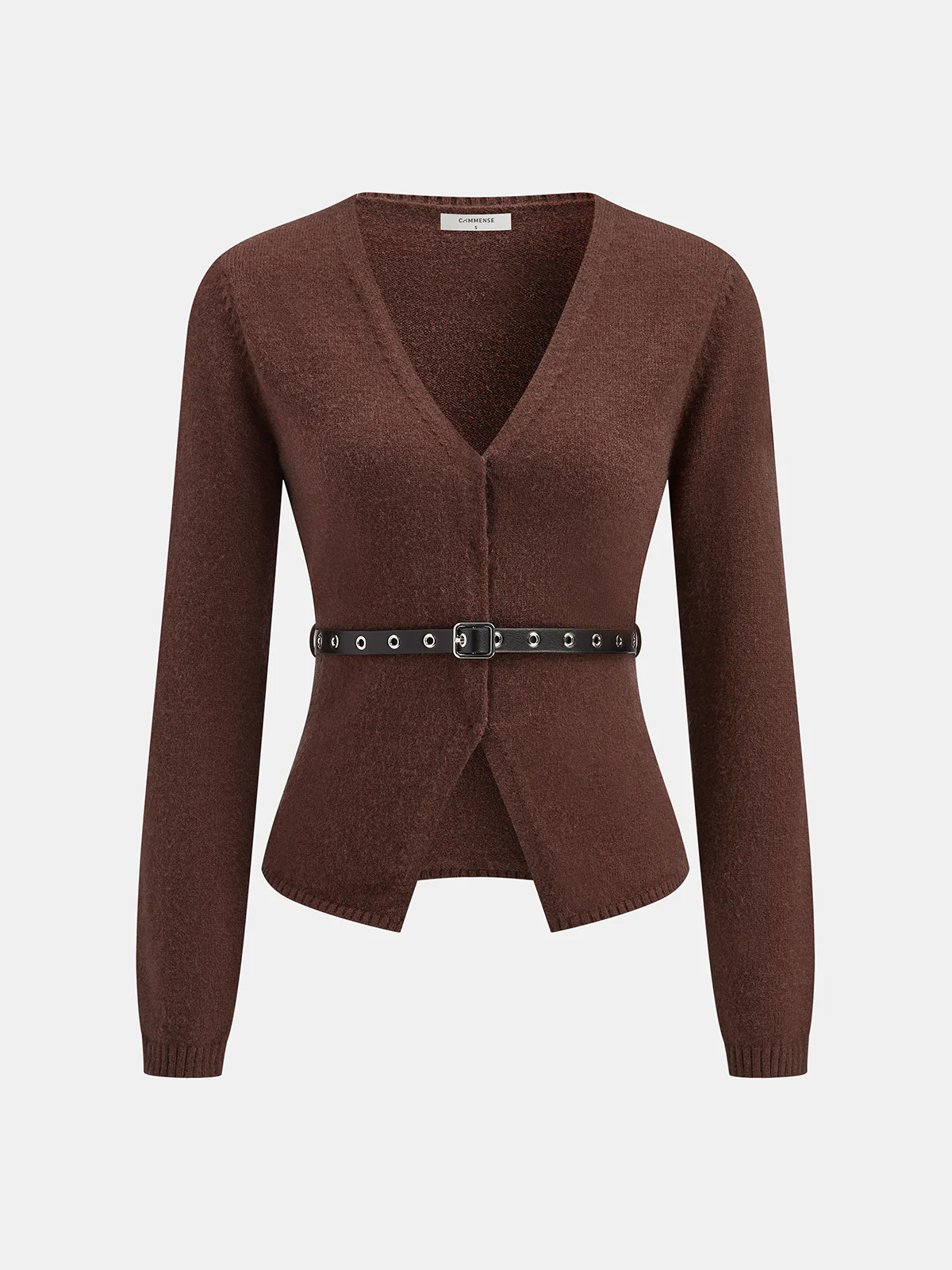 Belted V-Neck Knit Cardigan - Wholesalesil