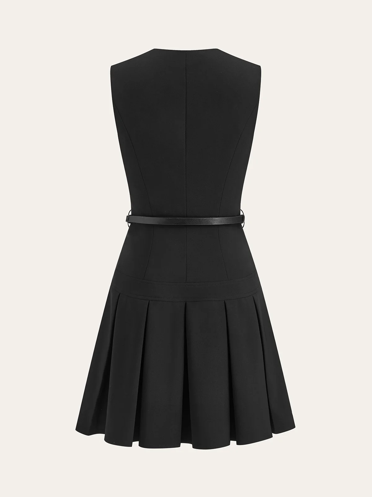 Sleeveless Keyhole-Neck Belted Pleated Mini Dress - Wholesalesil