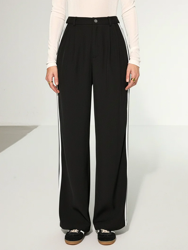 Casual Side Stripe Wide-Leg Pants - Wholesalesil