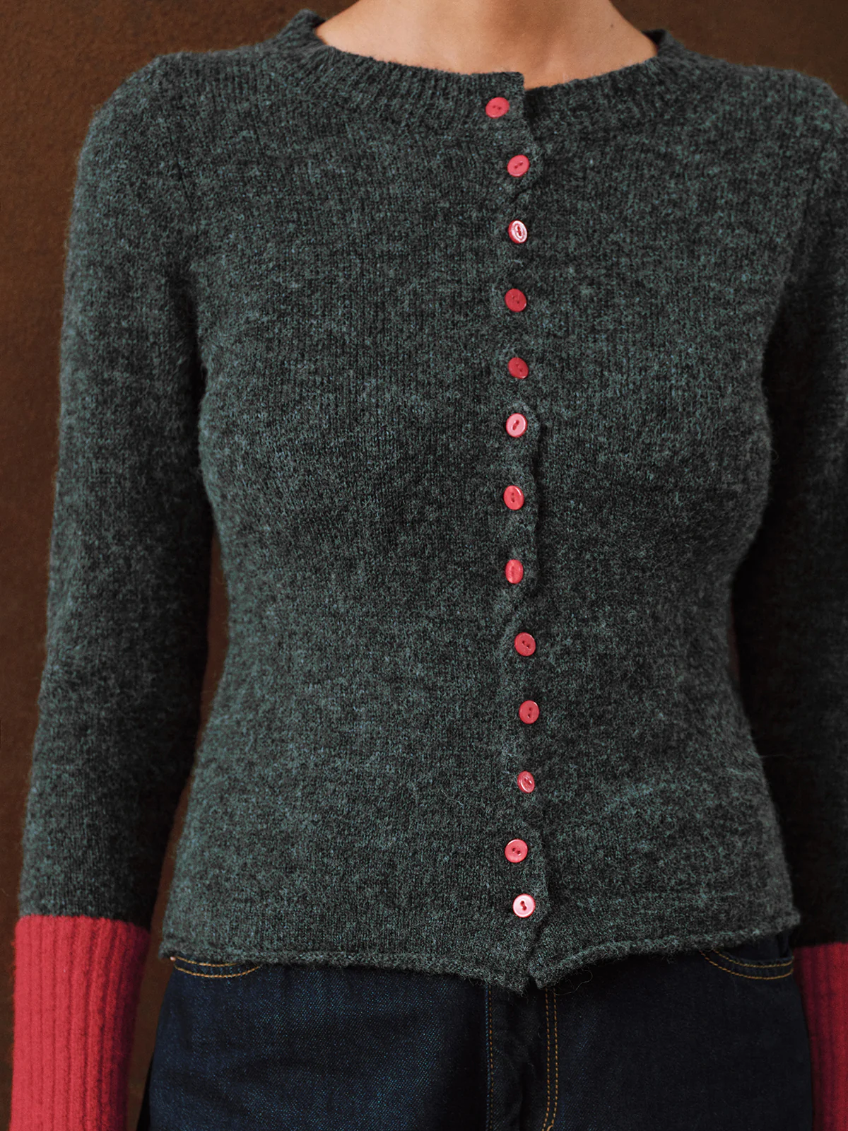 Contrast Cuff Wool-Blend Cardigan - Wholesalesil
