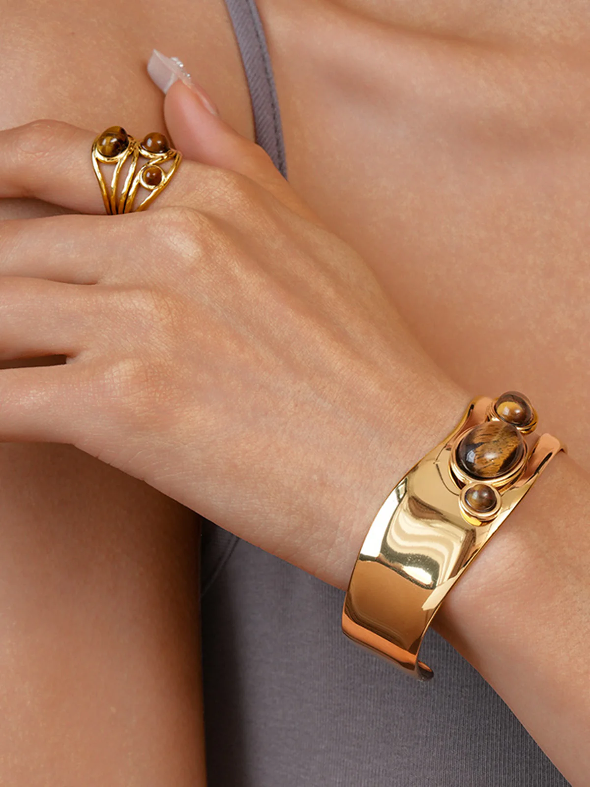 Tiger Eye Cuff Bracelet - Wholesalesil