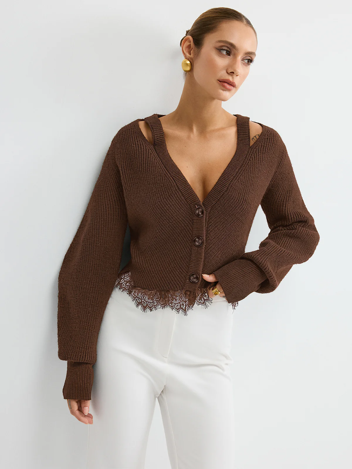 Lace Hem Wool Blend Cardigan - Wholesalesil