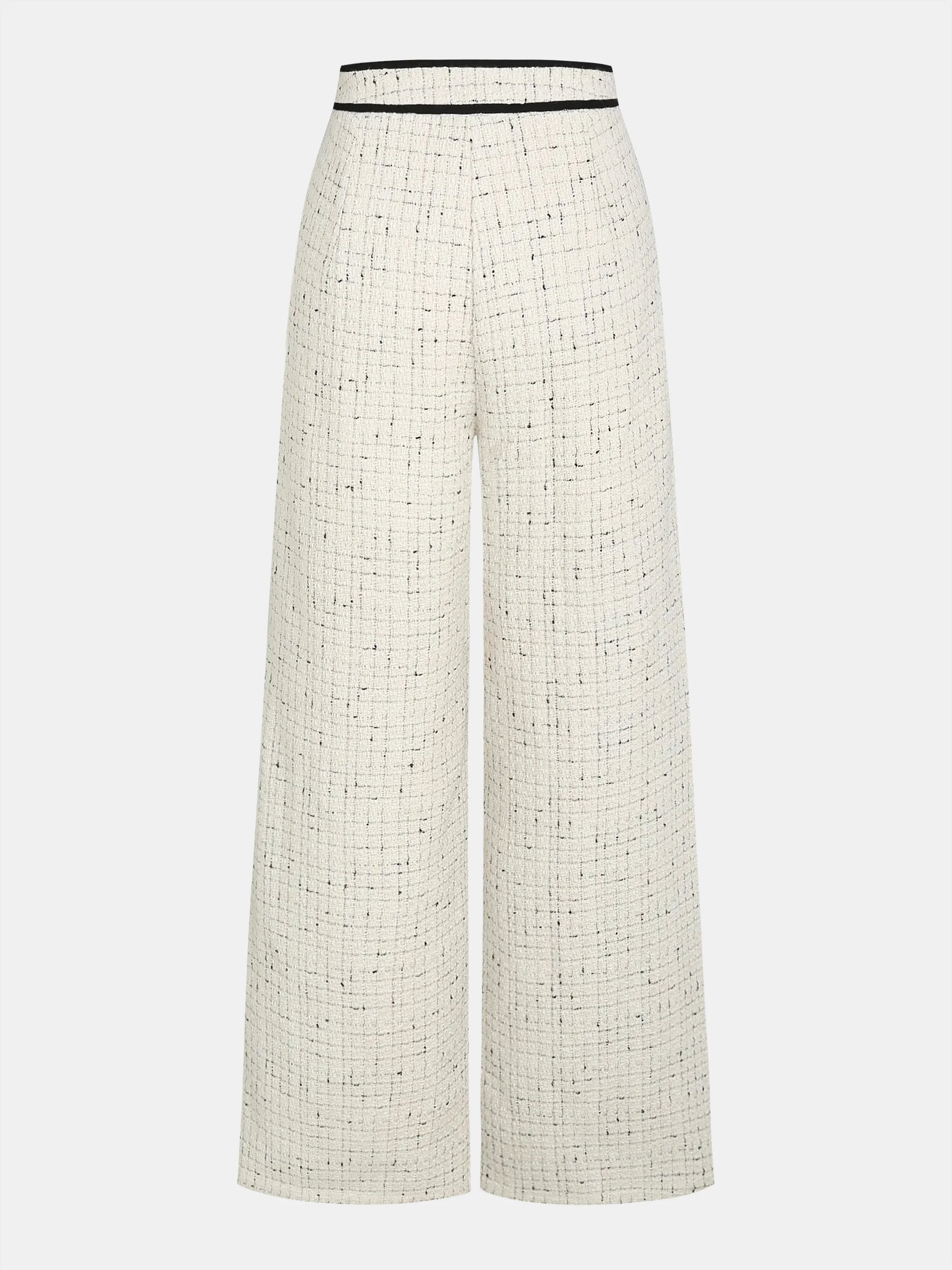 Contrast Waistband Tweed Wide-Leg Pants - Wholesalesil