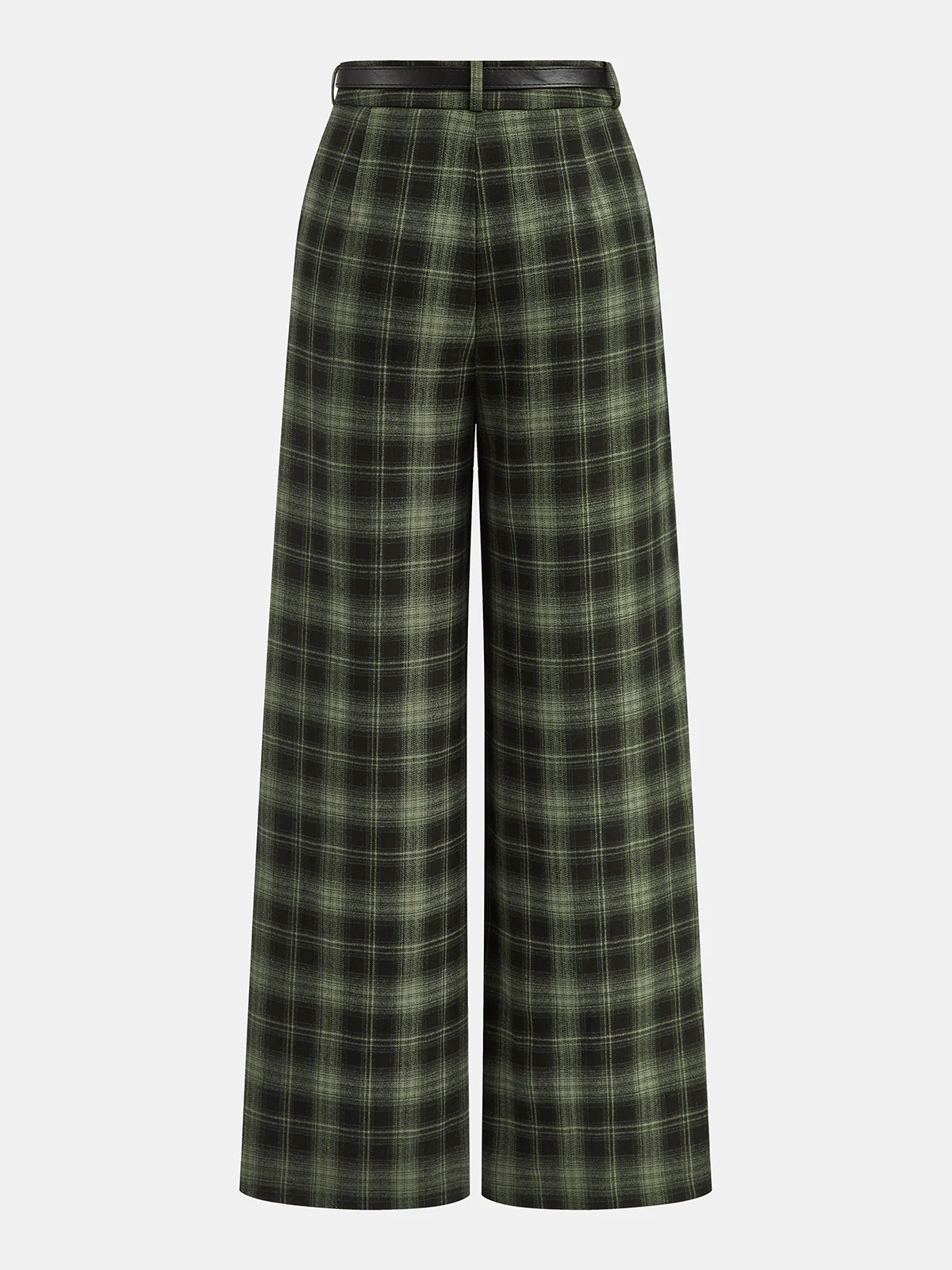 Belted Plaid Straight-Leg Pants - Wholesalesil