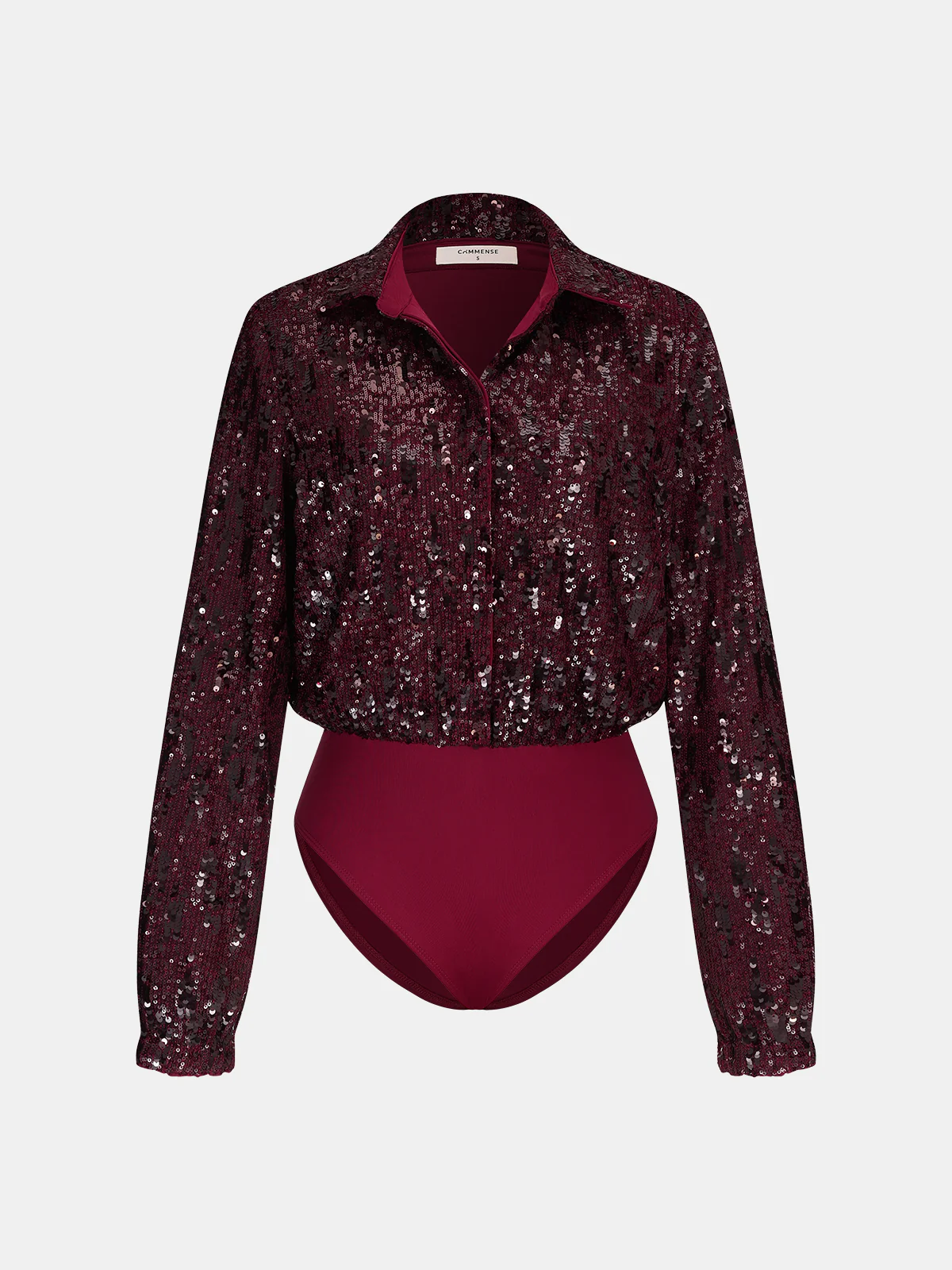 Collared Long Sleeve Sequin Bodysuit - Wholesalesil