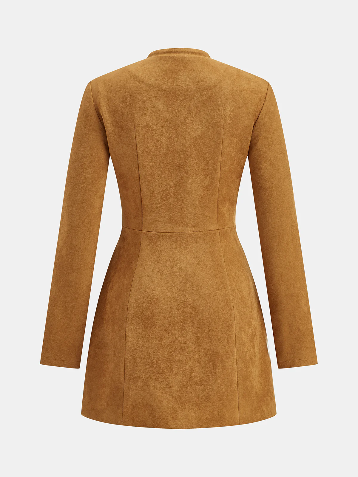 Metal Button Suede Effect Keyhole-Neck Mini Dress - Wholesalesil