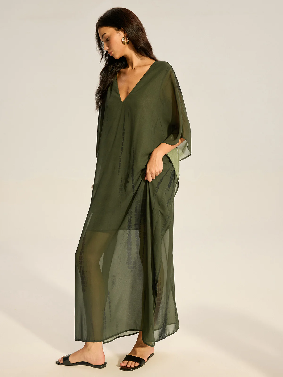 Sheer Chiffon V-Neck Maxi Dress - Wholesalesil