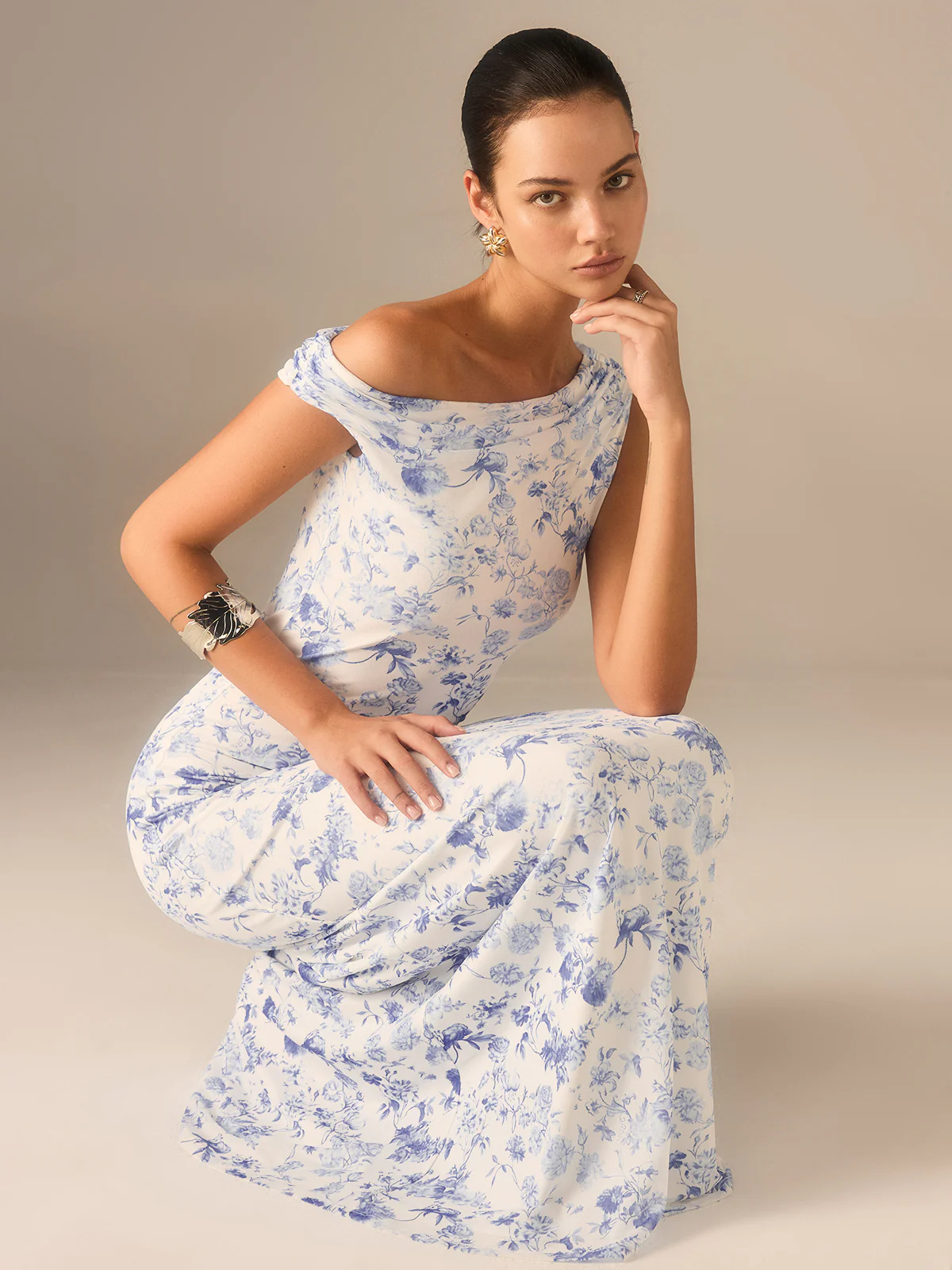 Floral Asymmetrical Drop Shoulder Maxi Dress - Wholesalesil
