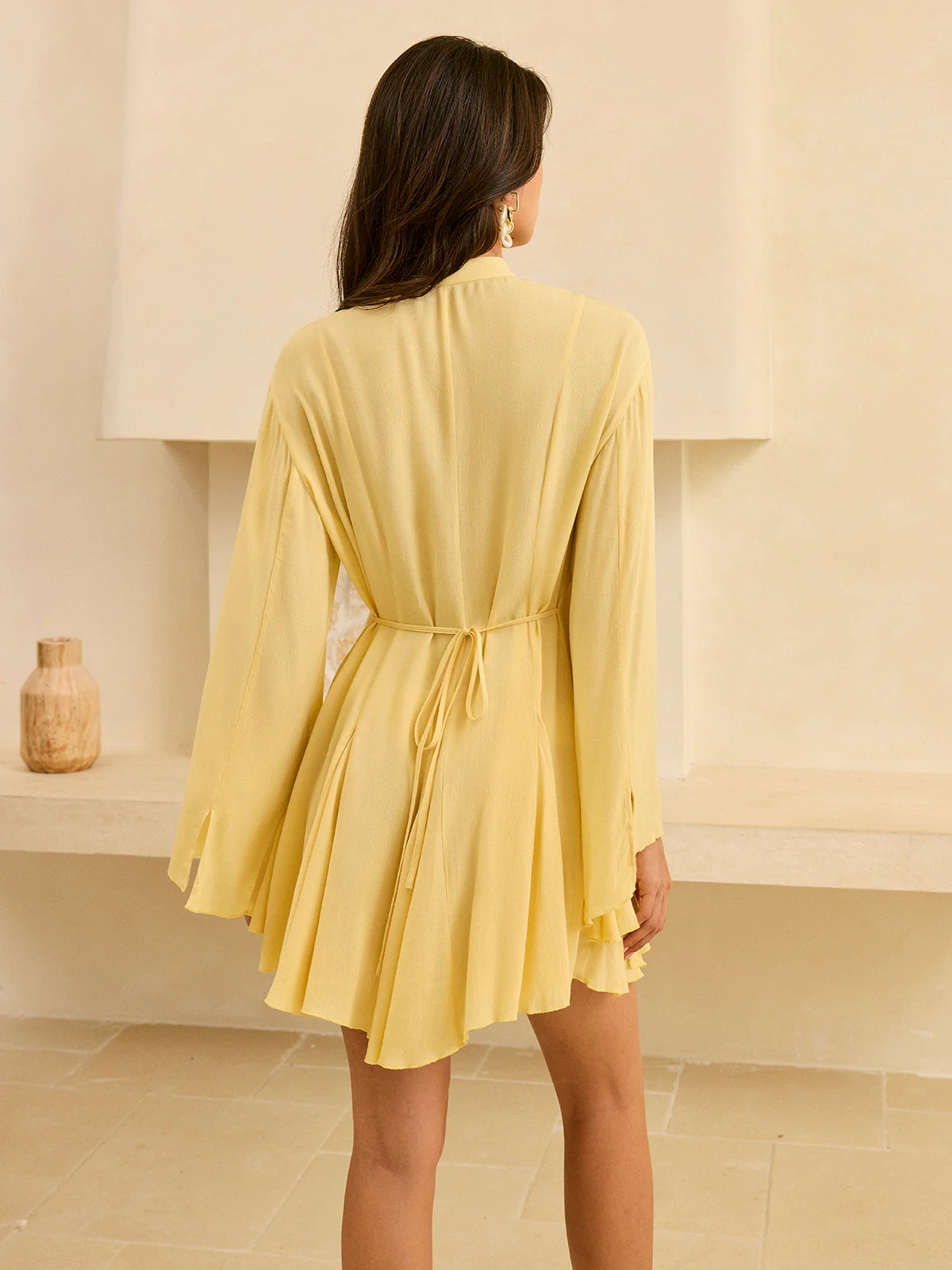 Tie-Front Flared Sleeve Dress - Wholesalesil