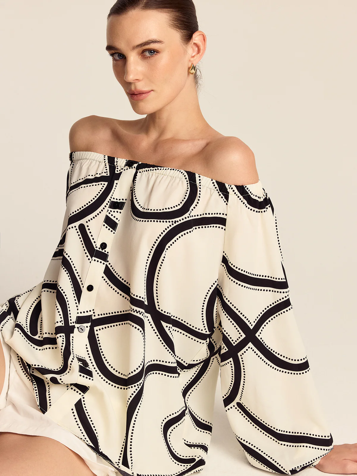 Patterned Off-Shoulder Blouse - Wholesalesil