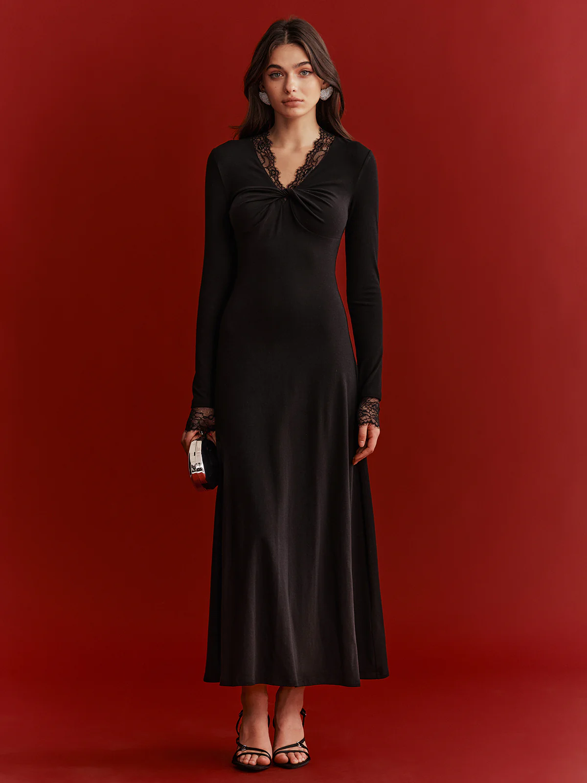 Lace Trim Twist Maxi Dress - Wholesalesil