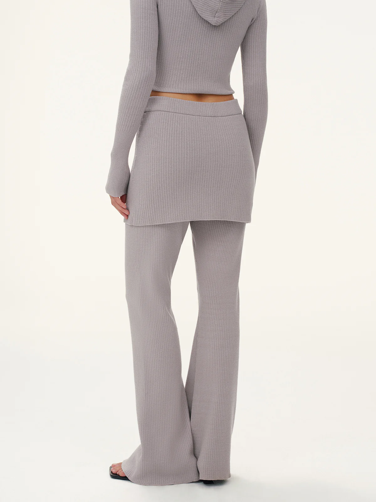 2 in 1 Ribbed Knit Layered Flared Pants - Wholesalesil