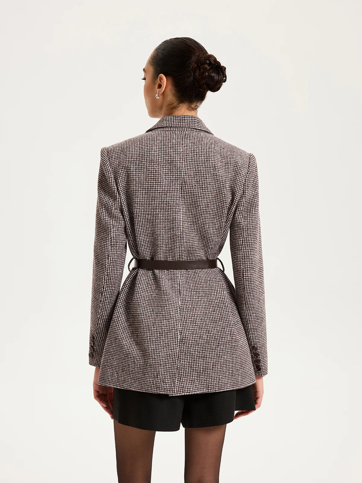 Belted Houndstooth Blazer - Wholesalesil