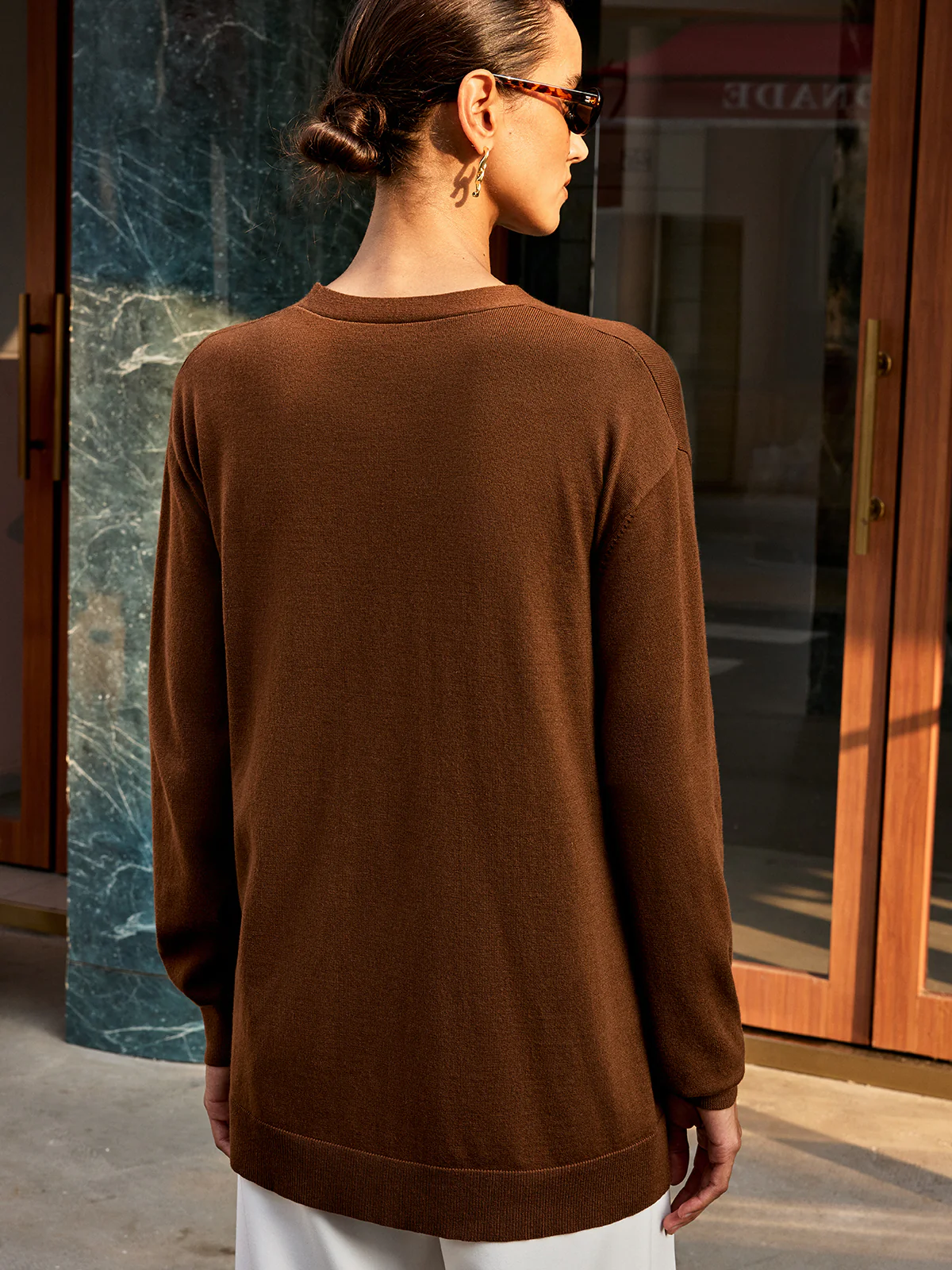 Metal Chain V-Neck Wool Blend Cardigan - Wholesalesil