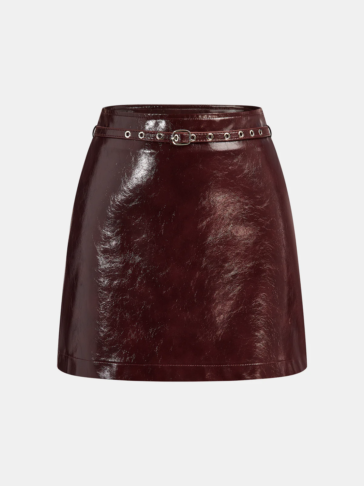 Belted Faux Leather Mini Skirt - Wholesalesil