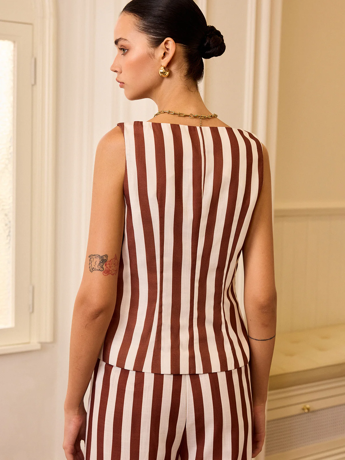 Striped Pocketed Vest - Wholesalesil