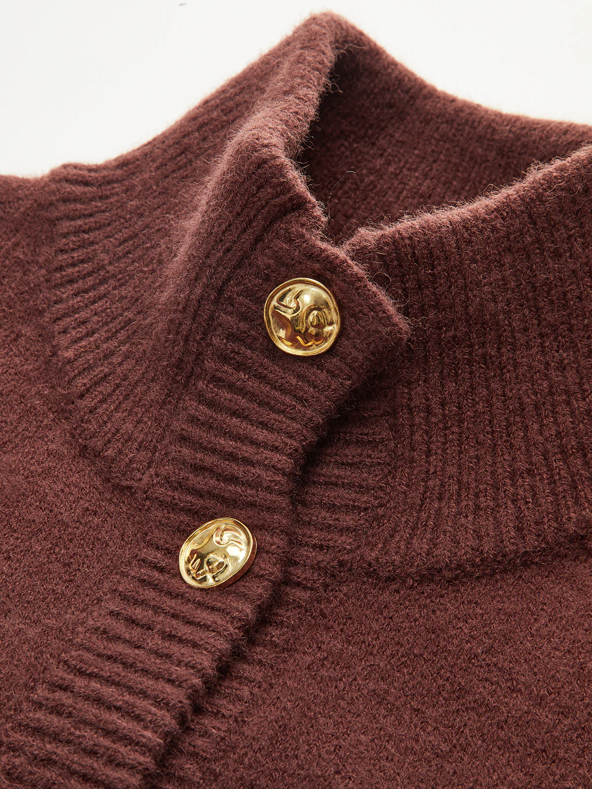 Metal Button Stand Collar Knit Cardigan - Wholesalesil