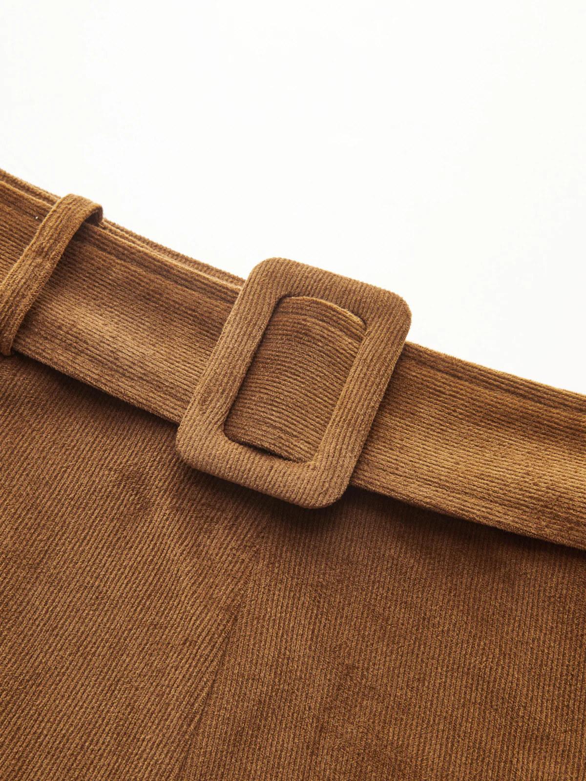 Belted Mid-Waist Corduroy Pleated Pants - Wholesalesil