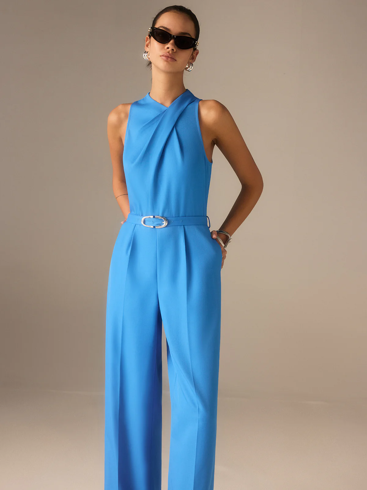 Sleeveless Belted Twist Jumpsuit - Wholesalesil