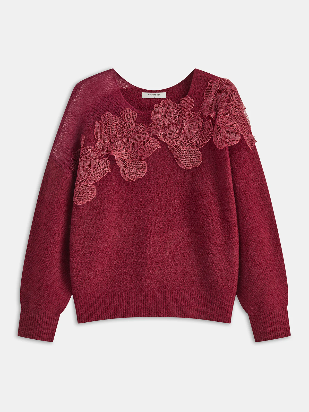 Floral lace Sweater Semi Sheer Round Neck Sweater - Wholesalesil