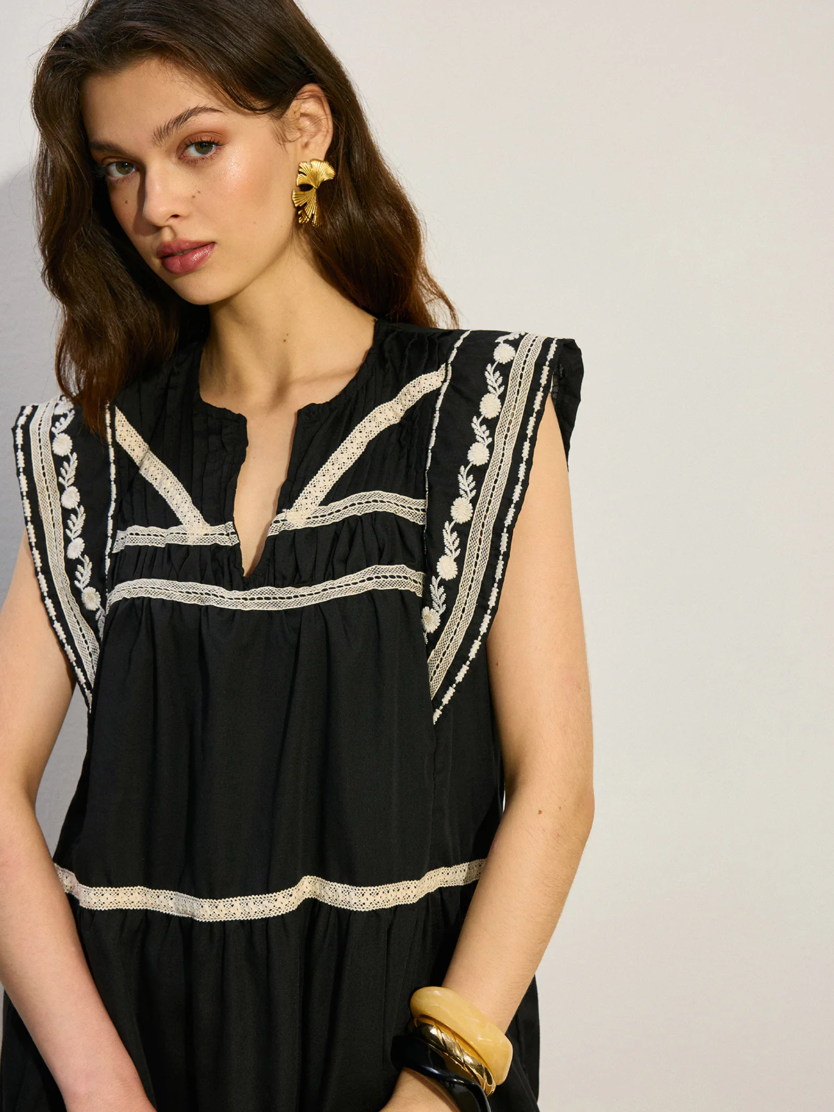 Embroidered Mini Dress with Ruffle Hem - Wholesalesil