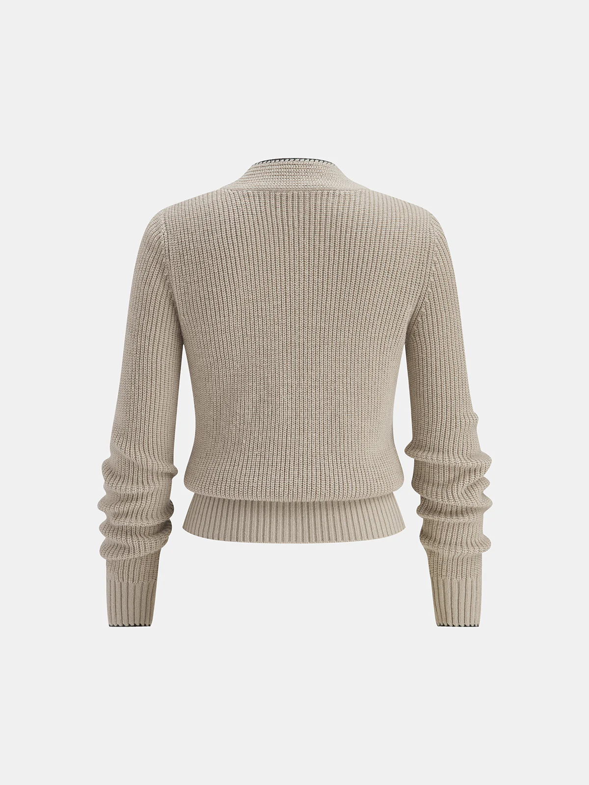 Tie Neck Contrast Trim Wool Blend Cardigan - Wholesalesil