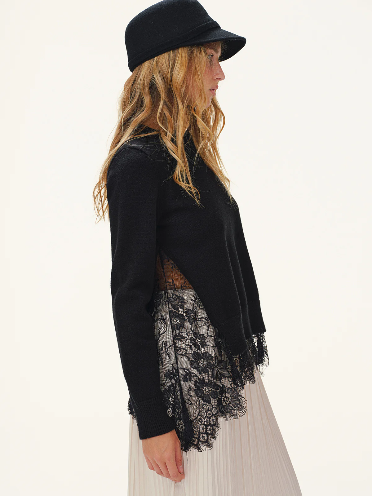 Lace Panel Knitted Sweater - Wholesalesil