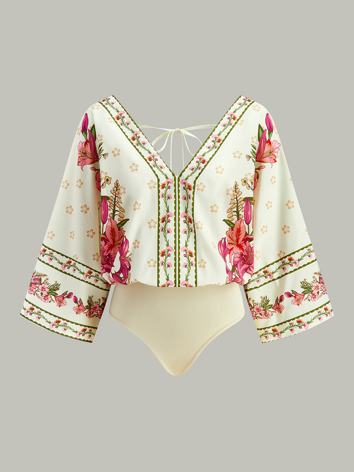 Floral Print V-Neck Tie-Back Bodysuit - Wholesalesil