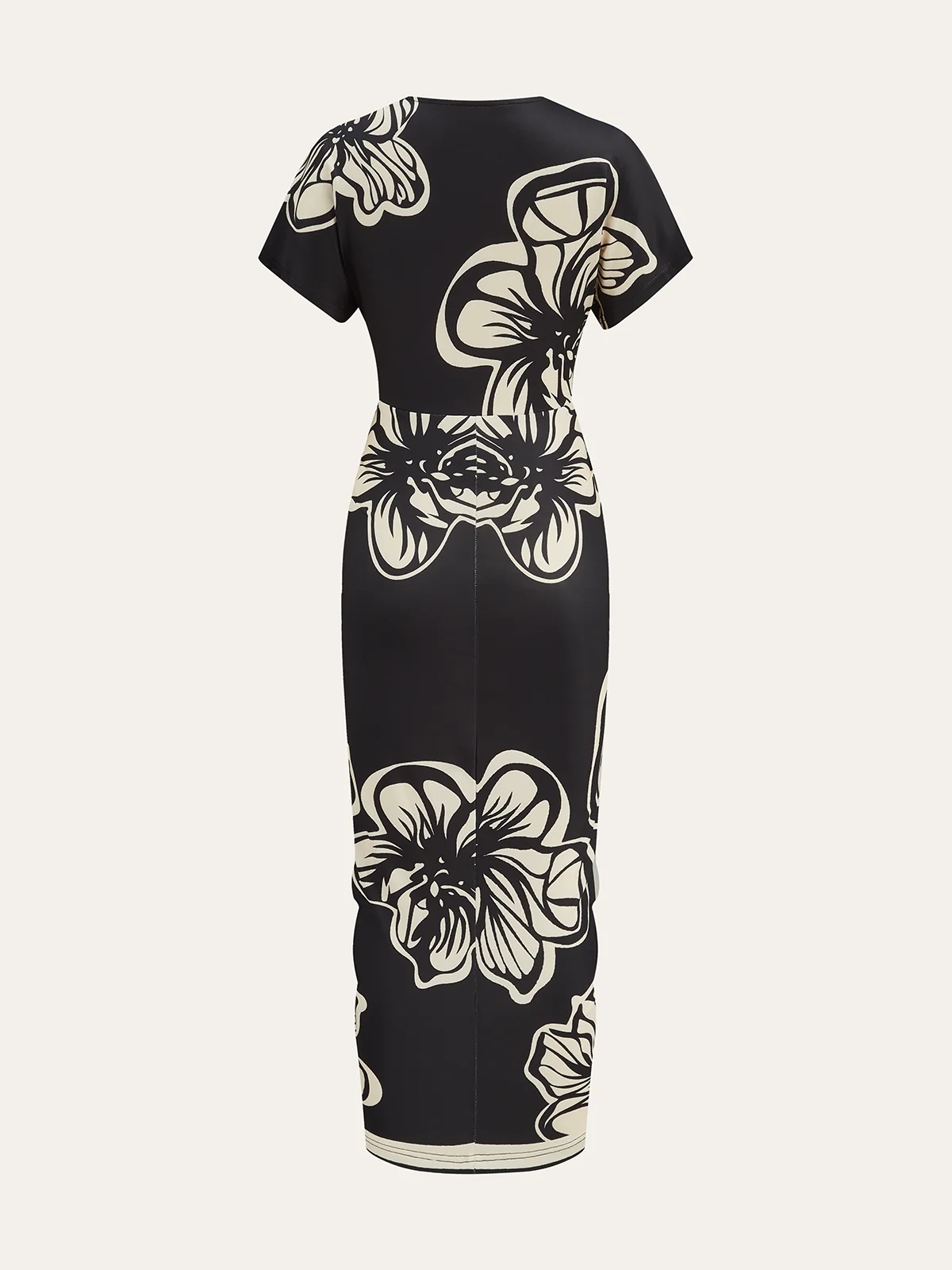 Floral Printed Ruched Deep V-Neck Midi Dress - Wholesalesil